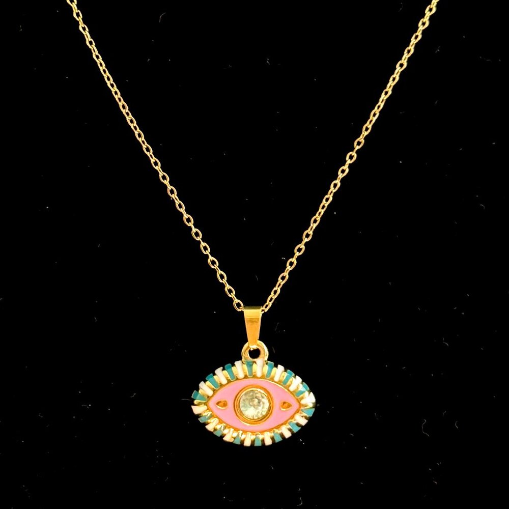 Ramla Pink Eye Necklace - 14K Gold-Plated New